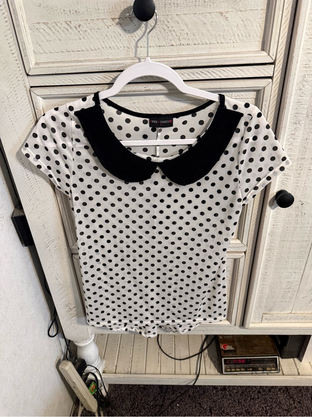 Free Kisses Black and White Polka Dot Peter Pan Collar Top